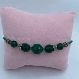Green Agate bracelet handmade malachite silver tone lobster clasp